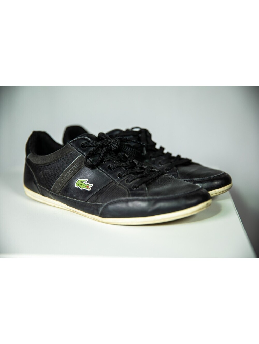 Lacoste Chaymon Black leather low top trainers Men’s Size 10